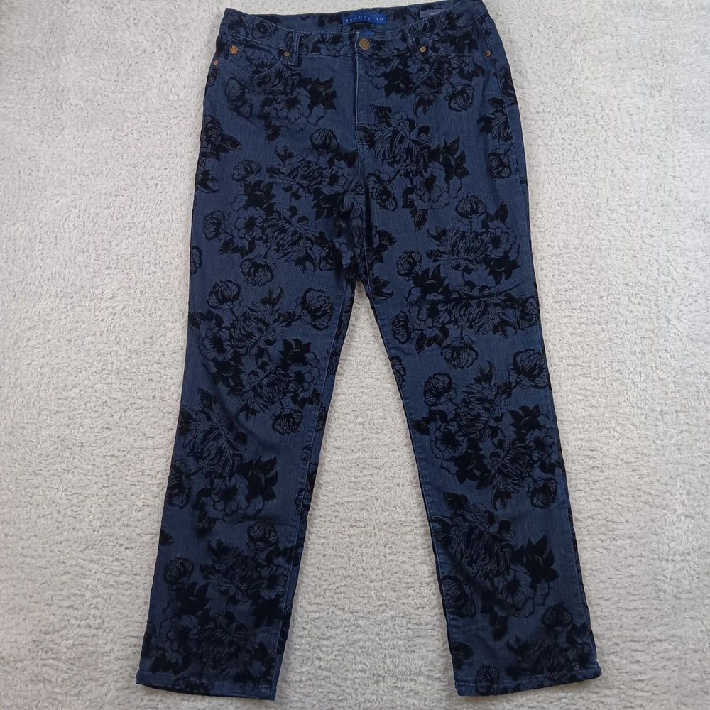 Bandolino Jeans Mandie Women 14 Blue Flocked Floral Velvet Straight 30088419-VU4